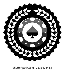 Poker chip logo and laurel wreath. Spades sign. Gambling emblem. Casino games.