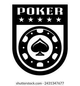 Poker chip logo. Spades sign. Gambling emblem. Casino games.