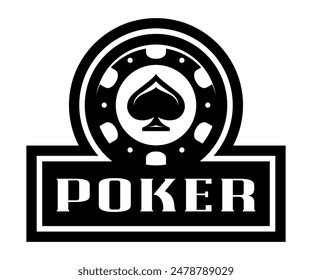 Poker chip logo. Spades sign. Gambling emblem. Casino games.