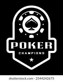 Poker chip logo. Spades sign. Gambling emblem. Casino games.