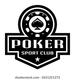 Logotipo do chip de pôquer. Sinal de espadas. Emblema de jogo. Jogos de casino. Não gerado pela IA.