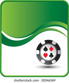 poker chip on green wave background