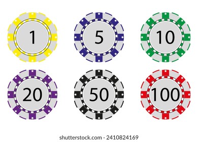 Poker chip set line icon. Cards, game, excitement, bluff, money, joker, ace, casino, loss, winning, luck, dealer. Vector icon for business and advertising