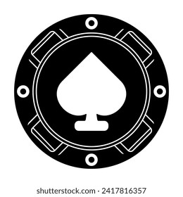 Poker chip with spade suit line icon. Cards, game, excitement, bluff, money, joker, ace, casino, loss, winning, luck, dealer. Vector icon for business and advertising