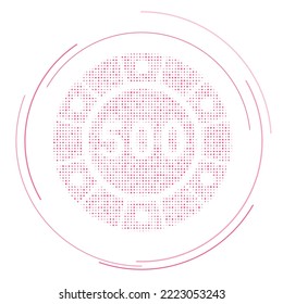 The poker chip symbol filled with pink dots. Pointillism style. Vector illustration on white background