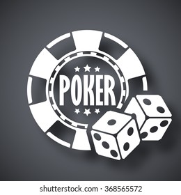 Poker chip with two dice, vector icon