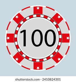 Poker chip value 100 line icon. Cards, game, excitement, bluff, money, joker, ace, casino, loss, winning, luck, dealer. Vector icon for business and advertising