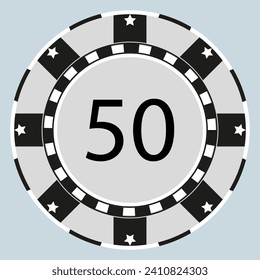 Icono de 50 líneas de valor de chip de póquer. Tarjetas, juego, emoción, farol, dinero, payaso, as, casino, pérdida, ganadora, suerte, repartidor. Icono de vector para negocios y publicidad