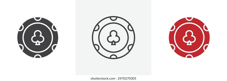 Juego de Vector de fichas de póquer. Gráfico de monedas de dinero de juego de casino. Icono de fichas de póquer de juego.