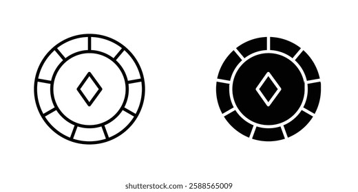Poker chip vectors icons set in filled and strokes on white background