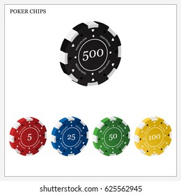 Poker chips 3D. The value 5,10,50,100,500.