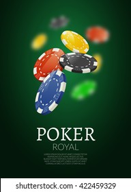 Poker chips background. Poker Casino template poster. Flyer gamble banner design layout. 