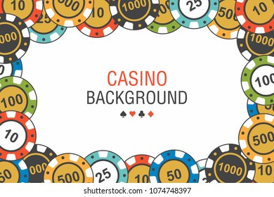 poker chips background. Top view of with Different Colorful Casino Chips