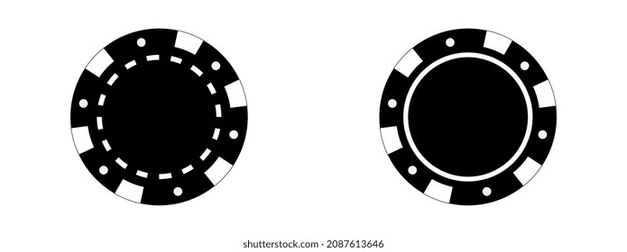 Poker chips black icons vector set. Isolated Casino poker chip template. Poker symbols. Playing poker concept.