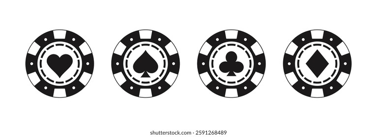 Poker chips black icons vector set. Playing poker concept. Isolated Casino poker chip logo