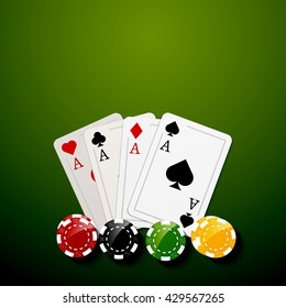 Poker chips and cards bacgkground. Poker Casino template poster. Flyer design layout.