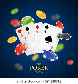 Poker chips and cards bacgkground. Poker Casino template poster. Flyer design layout.