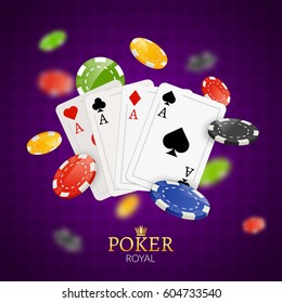 Poker Chips And Cards Bacgkground. Poker Casino Template Poster. Flyer Design Layout.