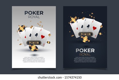 Poker chips and cards background. Poker Casino template poster. Flyer design layout.