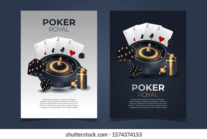 Poker chips and cards background. Poker Casino template poster. Flyer design layout.