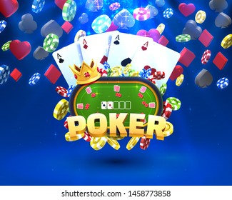 Poker chips and cards casino banner. Isolated on dark background. Vector illustration