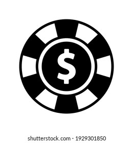 Poker chips. Casino chips. Chip vector icon isolated on white background. Chip with dollar. Vector icon for web application or UI. 