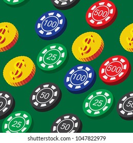Poker Chips and Coins Seamless Pattern