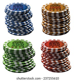 Poker chips column set isolated on white background.