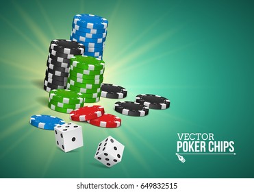 Poker Chips And Dice On A Shining Background. Vector Illustration.