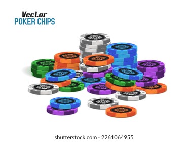 Poker chips in different colors on a light background. Vector illustration.