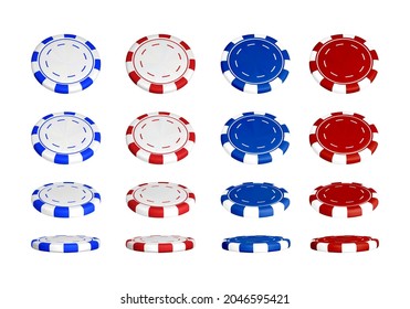Póquer chips en una posición diferente. Color de las fichas del casino aislado en fondo blanco. Ilustración del vector