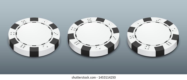 Poker chips in different position. White chips isolated on light background. Vector illustration.