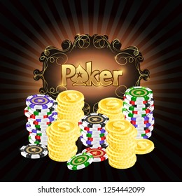 Poker chips and gold coins illustration