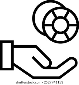 Icono de fichas de póquer. Diseño de estilo lineal delgado aislado sobre fondo blanco