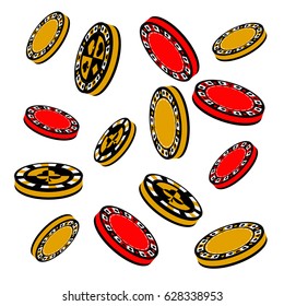 Poker chips. Icon for your design. Yellow and red chips pour down on a white background.