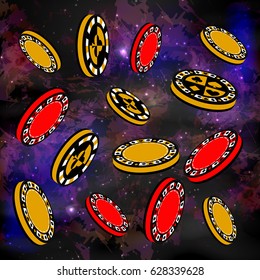Poker chips. Icon for your design. Assorted chips fly down against a background of space