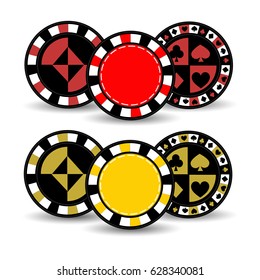 Poker chips. Icon for your design. Three different chips of yellow and red colors