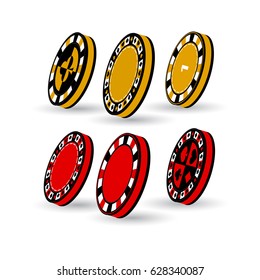 Poker chips. Icon for your design. Three different chips of yellow and red colors stand edge