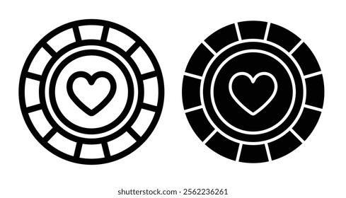 Poker chips Icons pack in outlined and flat versions