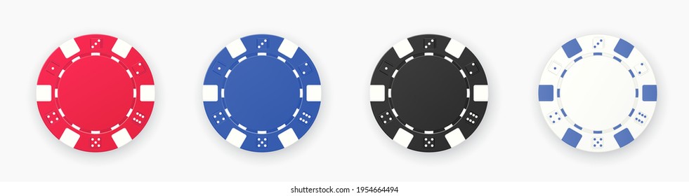 Poker chips isolated background. Set of gambling game like poker dice or roulette chips. Vector illustration