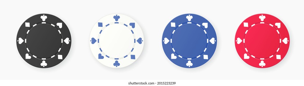 Poker chips isolated background. Set of gambling game like poker or roulette chips. Vector illustration