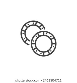 Icono de línea de fichas de póquer. signo de estilo lineal para concepto móvil y Diseño web. Icono de Vector de contorno de fichas de casino. Símbolo, ilustración del logotipo. Vector gráfico