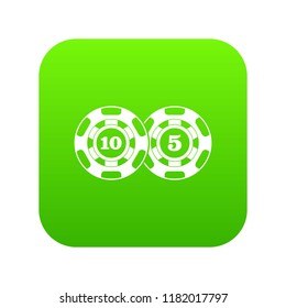 Poker chips nominal five and ten icon digital green for any design isolated on white vector illustration