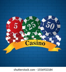 Poker chips on a casino background - Vector illustration