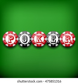 Poker chips on green, vector background