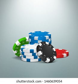 Poker Chips On Light Background. Vector Illustration.