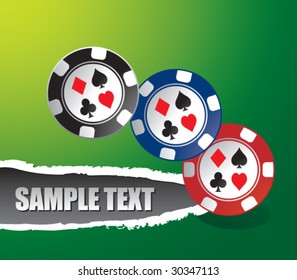 poker chips on ripped green background