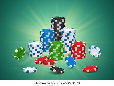 Poker chips on a shining background. Vector illustration.