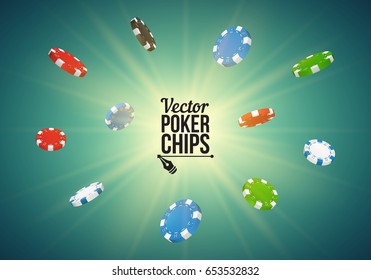 Poker chips on a shining background. Vector illustration.