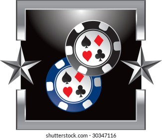 poker chips on silver star background